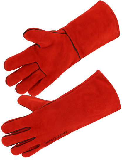 RED PAIR OF GLOVES WITH COTTON LINING, 35 CM
