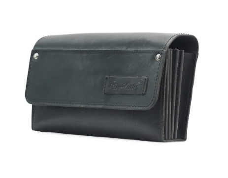 PAVELINNI GLADIATOR WALLET BLACK SOFT BUFFALO LEATHER VELCRO CLOSURE - 5 POCKETS -1 NYLON BELT PULLER - 20X13X7CM -DC07106ABL