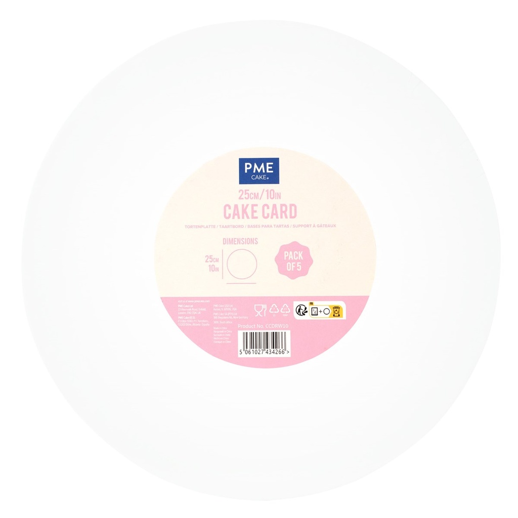 Set of 5 White Round Cake Boards 25cm