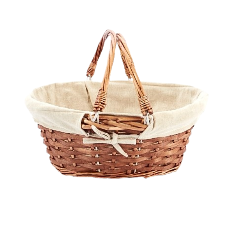 OVALE MAND MET OPVOUWBARE HANDVAT EN STOF ROGER 35X25 H15CM