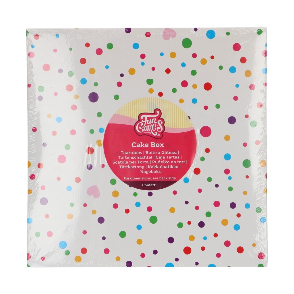 FUNCAKES BOÎTE A GÂTEAU CONFETTI 25 X 25 CM 15HT 