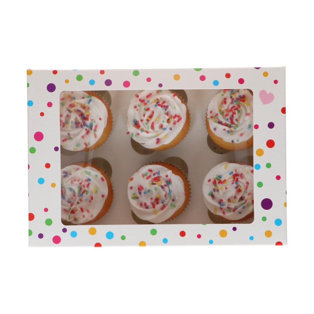 FUNCAKES BOÎTE POUR 6 CUPCAKES CONFETTI 24 X 16,5CM HT 7,5CM 3 PCES 