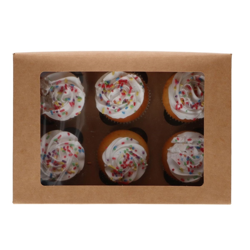 FUNCAKES KRAFT BOX FOR 6 CUPCAKES 24 X 16,5CM HT 7,5CM FOST+ INCLUDED