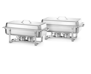 HENDI "LOT DE 2" CHAFING DISH ECO GN1/1-65 A/C 18/0 A/2 BRULEURS - 600X358XH295