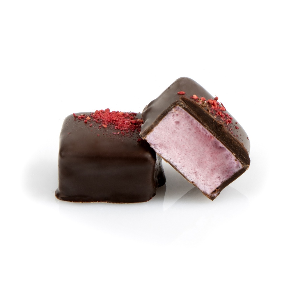 MALLOWS MARSHMALLOW FRAMBOISE CHOCOLAT NOIR 4 X 4 CM 8 PCS - 180GR