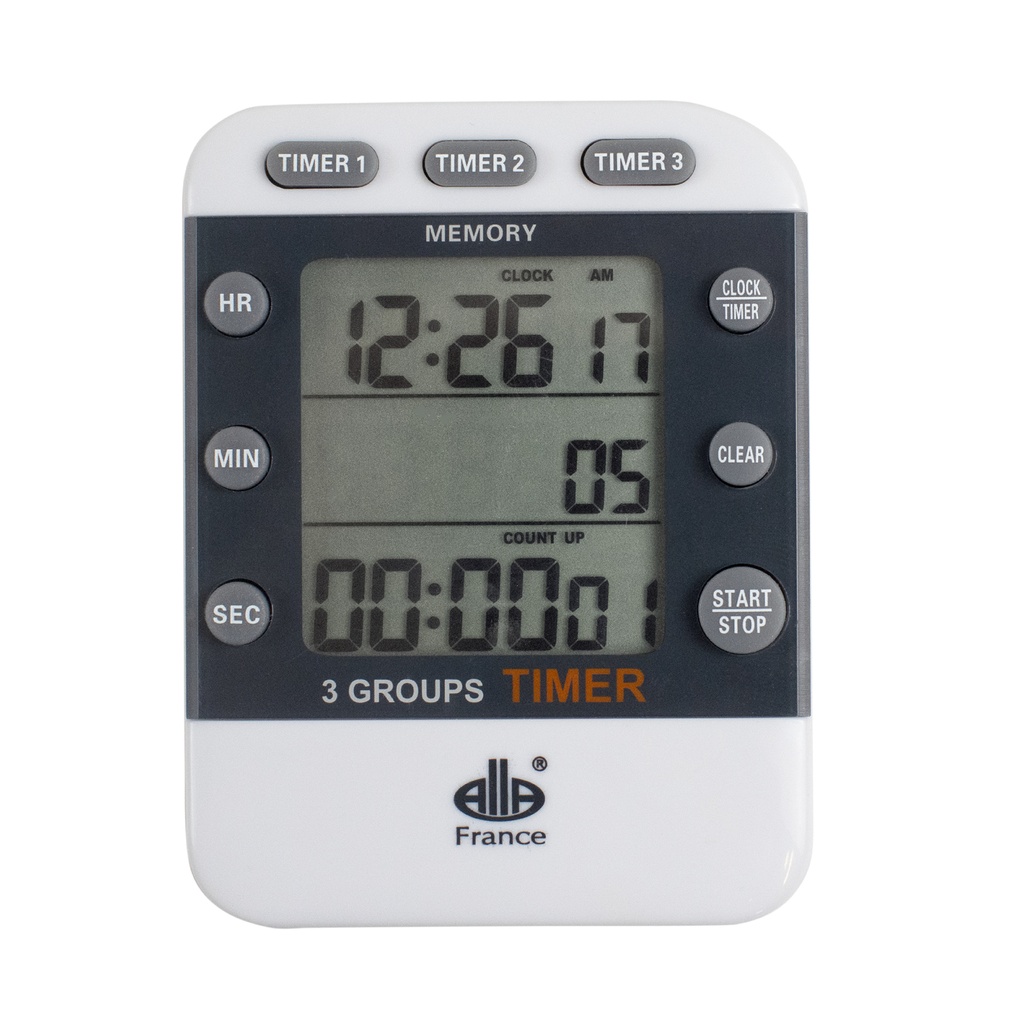 ALLA TIMER DIGITAL 3 EN 1, 3 AFFICHAGES INDEPENDANTS (HEURE, CHRONOMETRE ET MINUTEUR) 88 x 66 MM HT 13MM