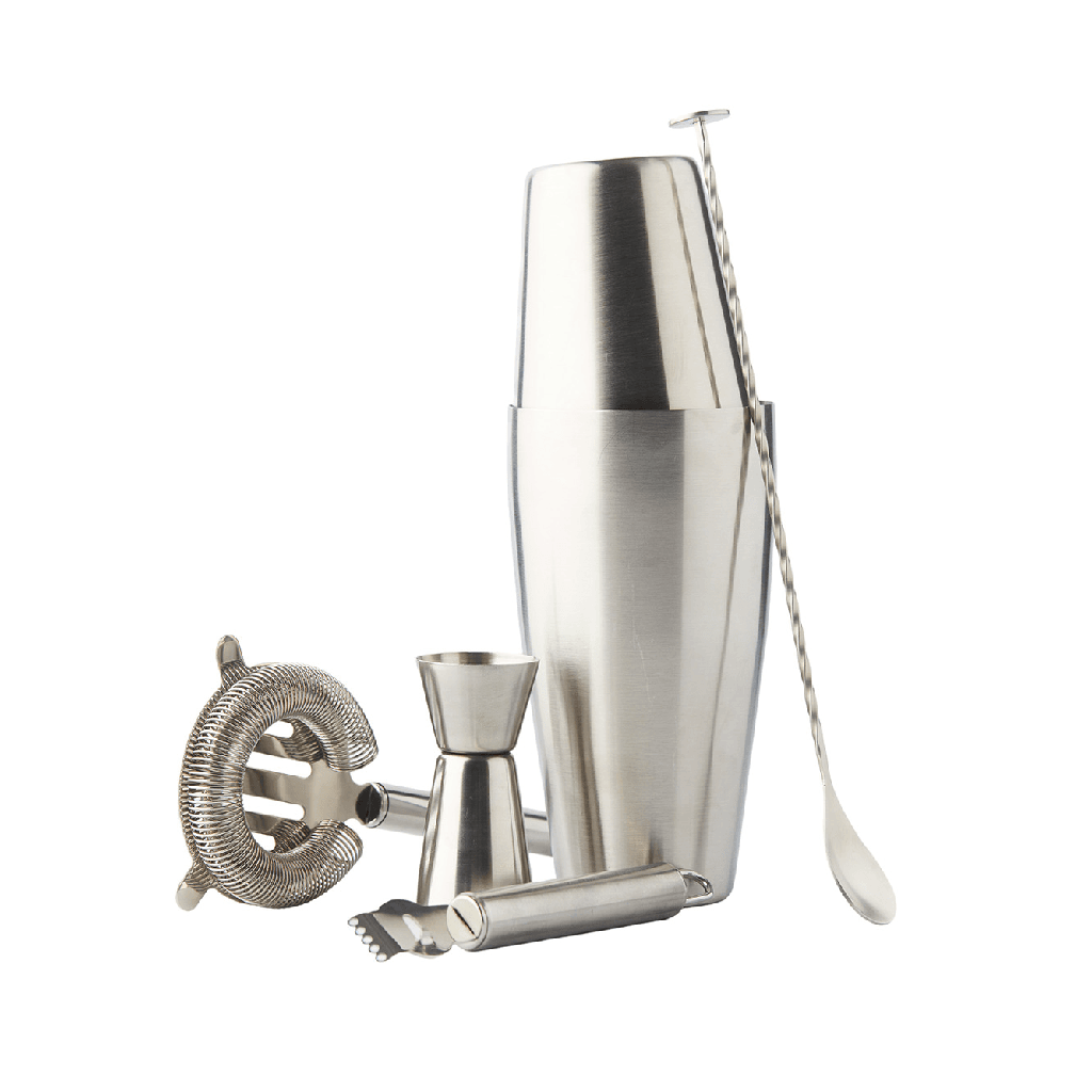 POINT VIRGULE SET COCKTAIL 5P - SHAKER BOSTON INOX-CUILLERE-PASSOIRE-DOSEUR-ZESTEUR***S/CD***