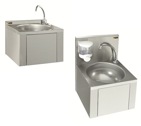 HANDWASBAK MET KNIEBEDIENING 384 x 352 x 524 MM INOX RONDE KUIP – MET SPATRAND, ZONDER MENGKRAAN