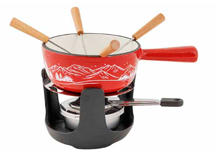 *** DISPONIBLE 30/12 *** C&T ASPEN SET FONDUE "FUN COOKING" ROUGE FONTE  DIAMETRE 14CM + 4 FOURCHETTES 