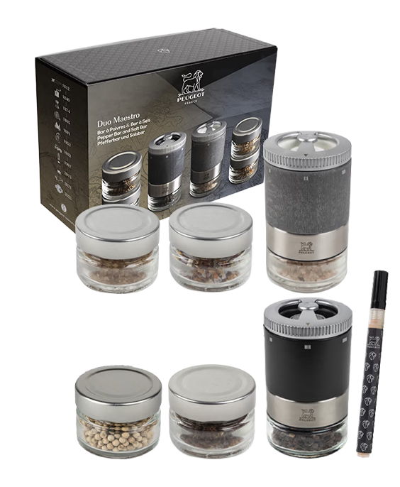 PEUGEOT MAESTRO DUO SALT & PEPPER SET + 3 SALTS-3PEPPERS