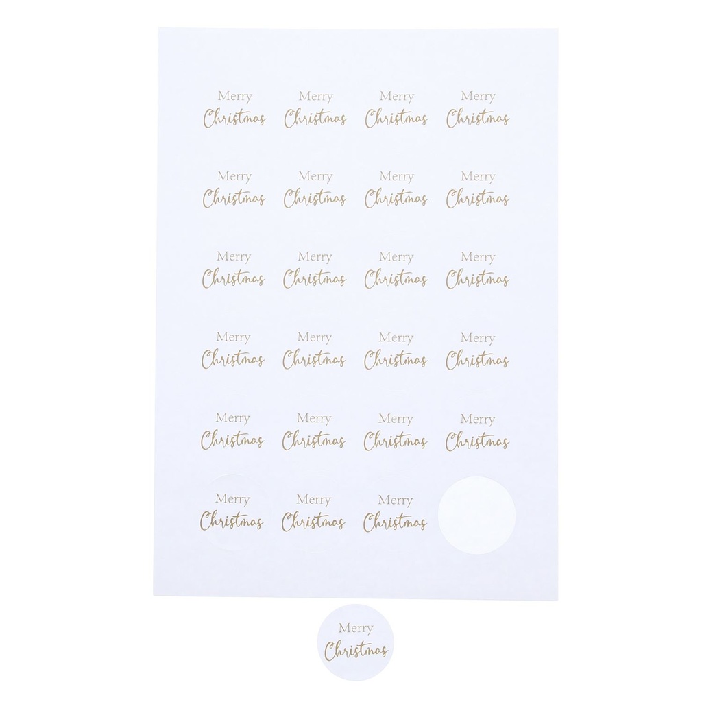 STICKER 4CM MERRY CHRISTMAS GOLD 24PC