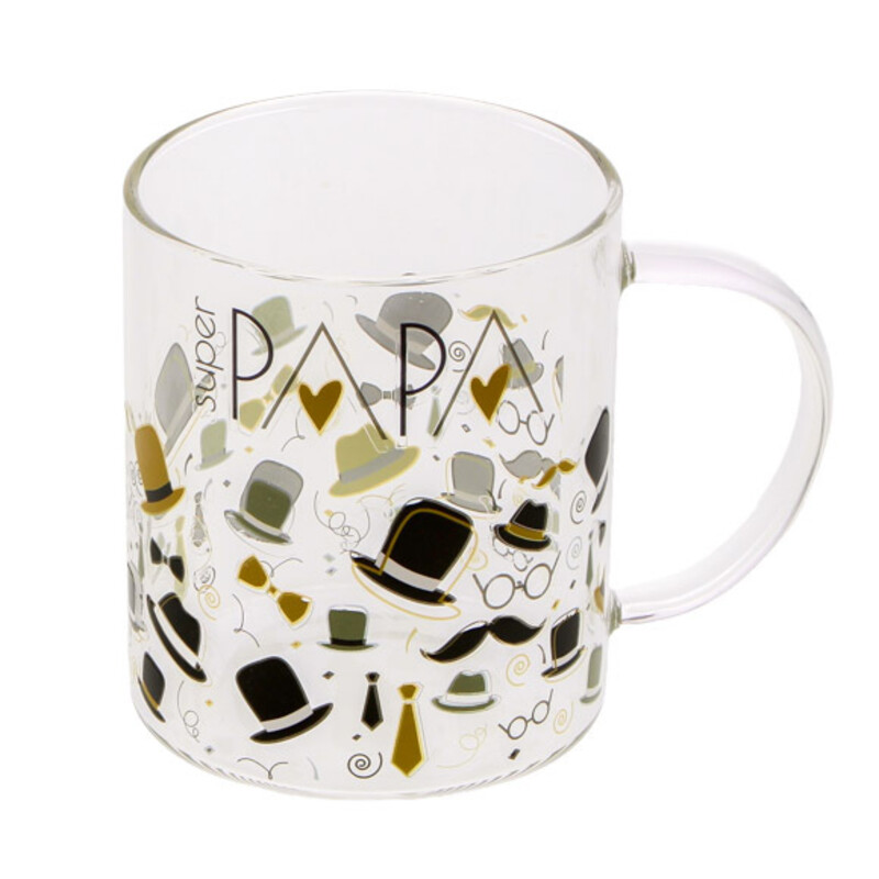 GLASS MUG "SUPER DAD" 117 X 80MM H96MM 400ML