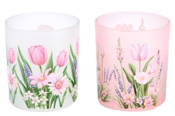 CANDLE HOLDER - TULIP FIELD DIAM 7CM H8CM 2ASS.