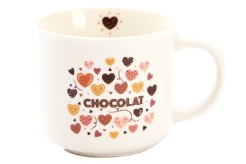 ROOMKLEURIGE MOK MET HARTJES "CHOCOLADE" 210ML DIAM 8CM H7,5CM