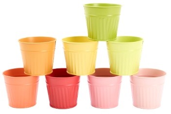 ROUND ZINC POT ASSORTMENT OF 8 SUMMER COLORS DIAM 8CM H7CM