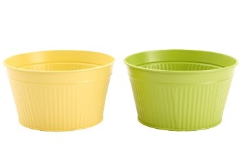 COUPE EN ZINC ASSORTIMENT JAUNE ET VERT DIAM 18CM HT 10CM  
