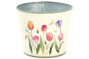 ROOMKLEURIG ZINKEN POTJE - TULPENVELD DIAM 11,5CM H9,5CM