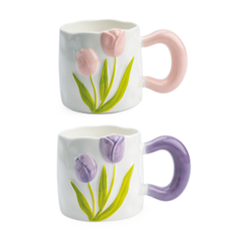 MUG TULIPE ROSE/LILAS 2ASS. DIAM 9CM HT 9CM