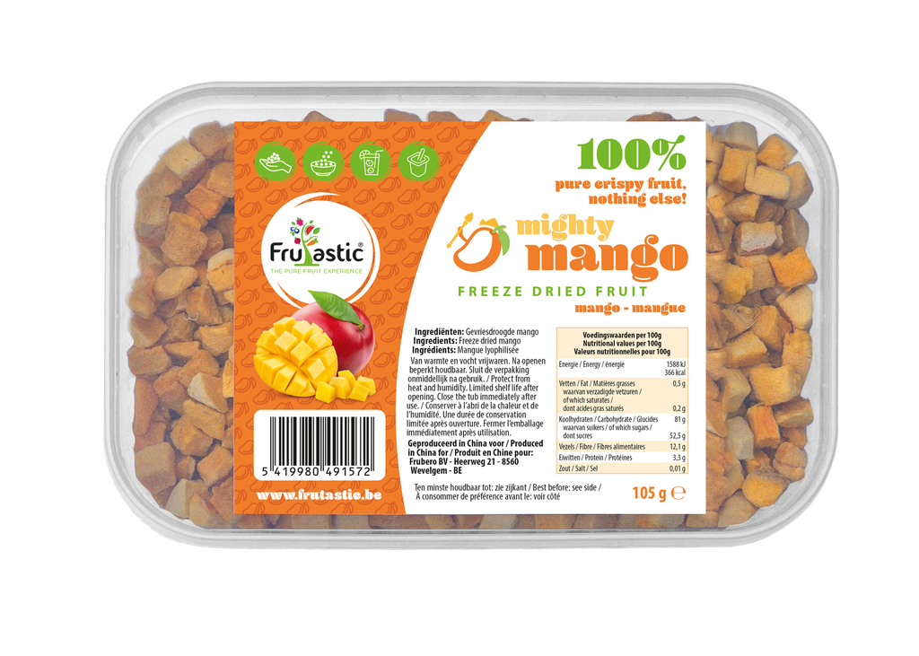 CUBES DE MANGUES LYOPHILISEES 10MM BARQUETTE DE 105G 