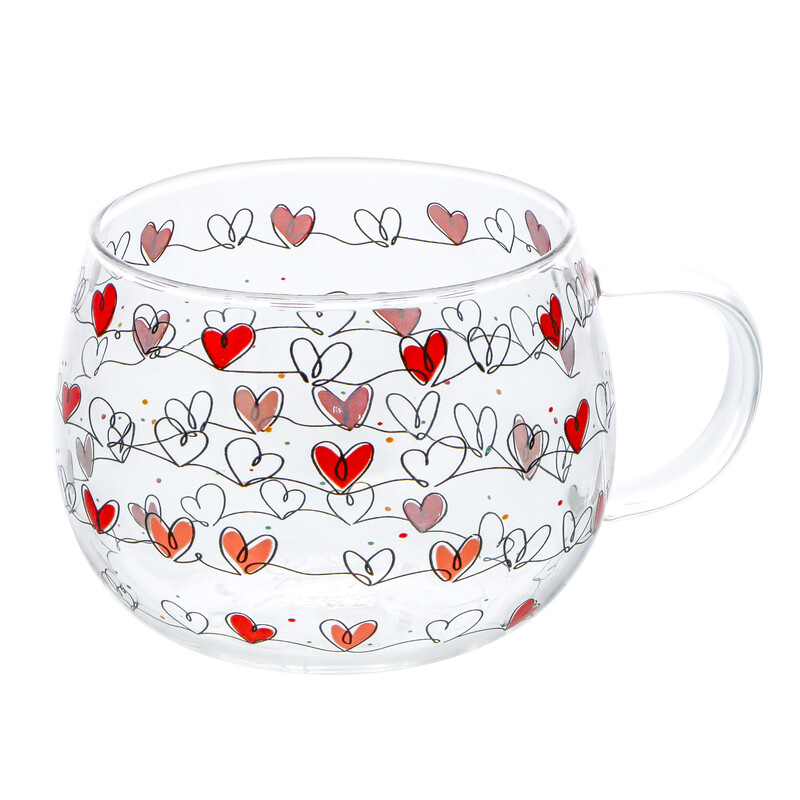 *FF*TASSE EN VERRE AVEC COEURS 130 X 100MM HT 72MM 420ML 