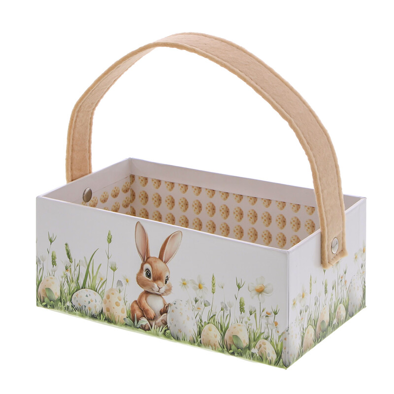 PANIER RECTANGULAIRE CARTON RIGIDE BUNNY "CARAMEL" AVEC ANSE 18 x 10CM HT 7CM
