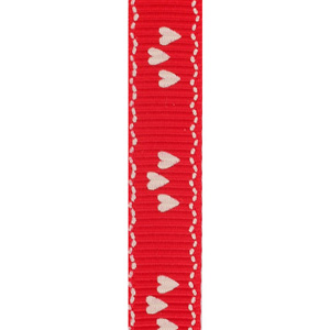 RUBAN NON LAITONNE ROUGE AVEC COEURS BLANCS 10MM 20M 