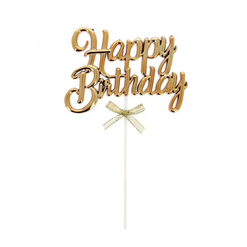 CAKE TOPPER HAPPY BIRTHDAY DORÉ 11 x 5.5CM PAQUET DE 30PCS