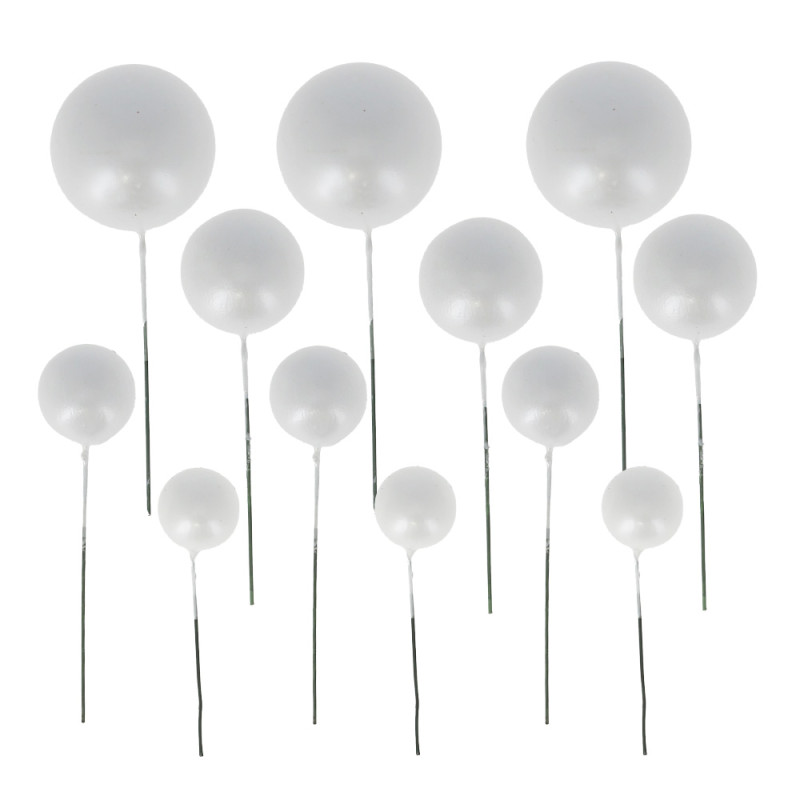 CAKE TOPPER BOULES BLANCHES NACRÉES 4 DIAM : 2CM, 2,5CM, 3CM ET 4CM PAQUET DE 12 PCS