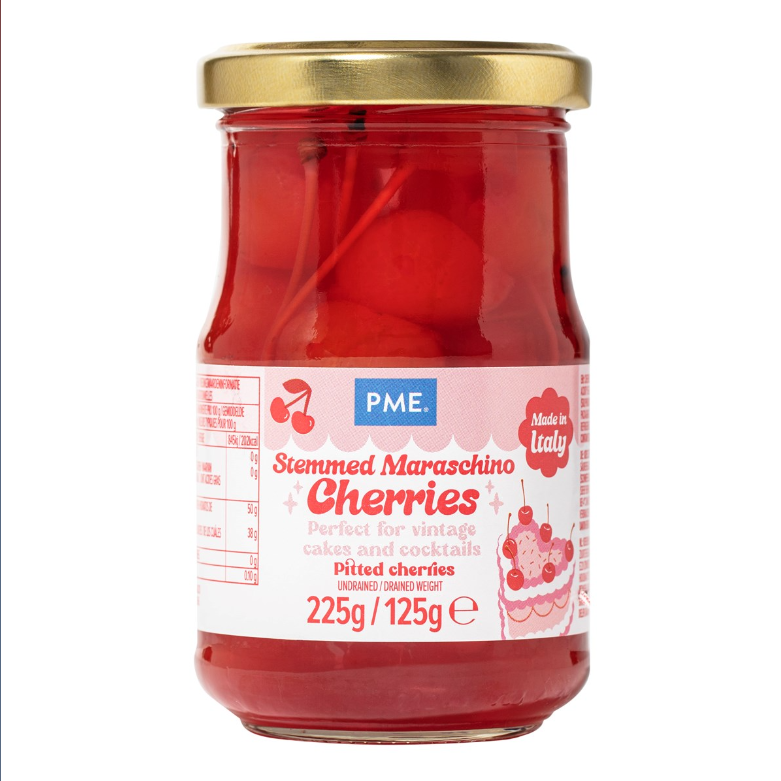 MARASCHINO CHERRIES RED WITH STEM 225G