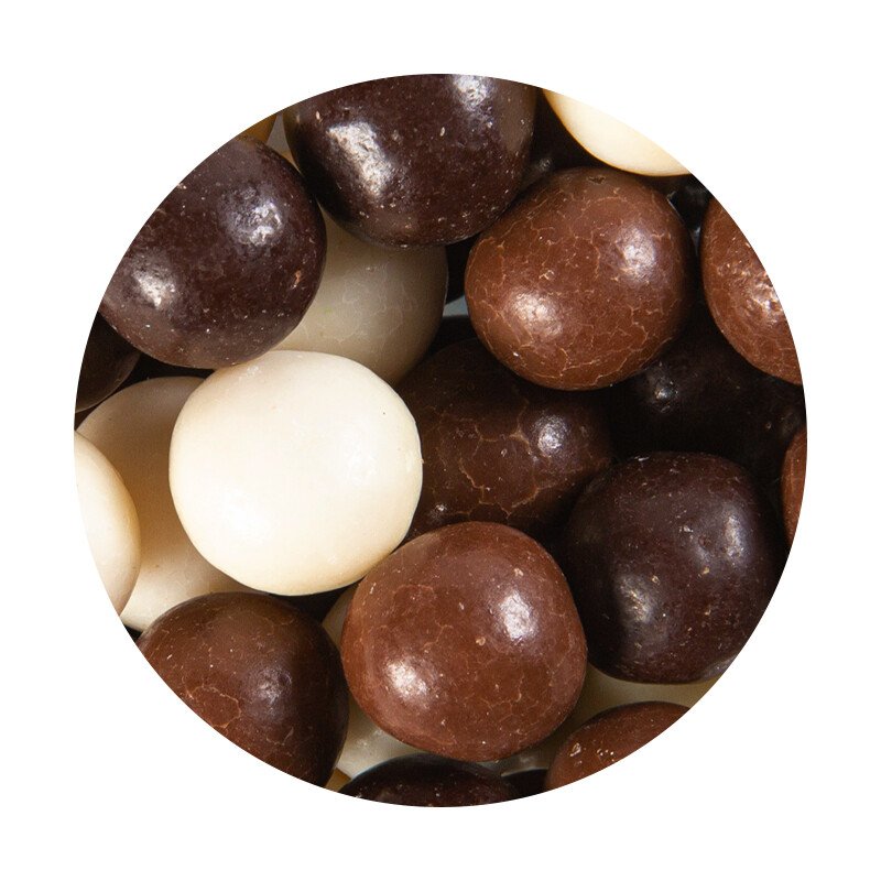 1095425 GROTE MELK, PURE EN WITTE CHOCOLADE CRISPIE 500G Z/O BESTELLING