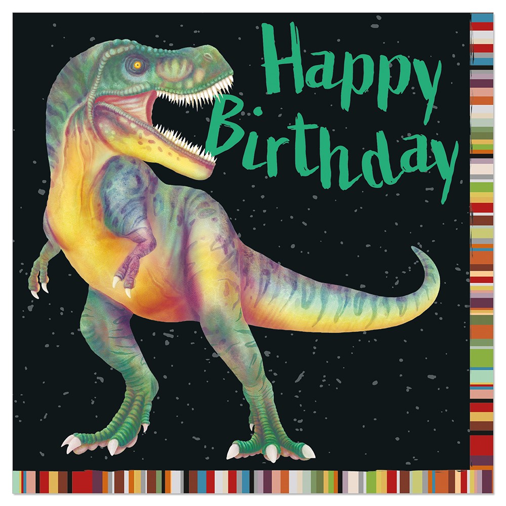 ARTEBE SERVET 33 x 33CM ZWART - DINOSAURUS "HAPPY BIRTHDAY" 20ST