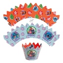 STITCH CUPCAKE BAKPAPIER SET 12ST 5CM HT 6,5CM + 6 OMKEERBARE PRIKKERS 7CM HT 8CM FOST+ INBEGREPEN