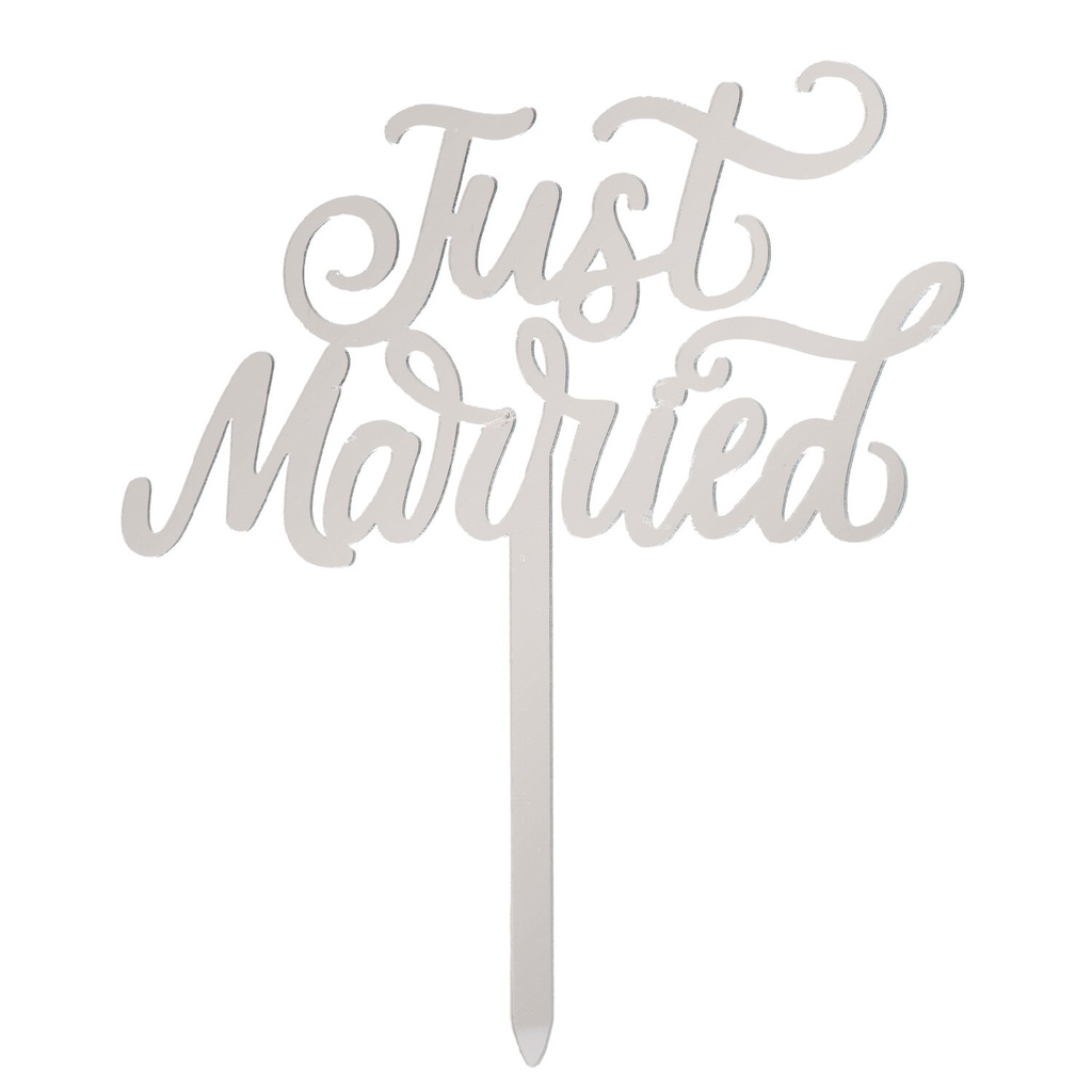CAKE TOPPERS ARGENTE "JUST MARRIED" 11 x 13CM 
