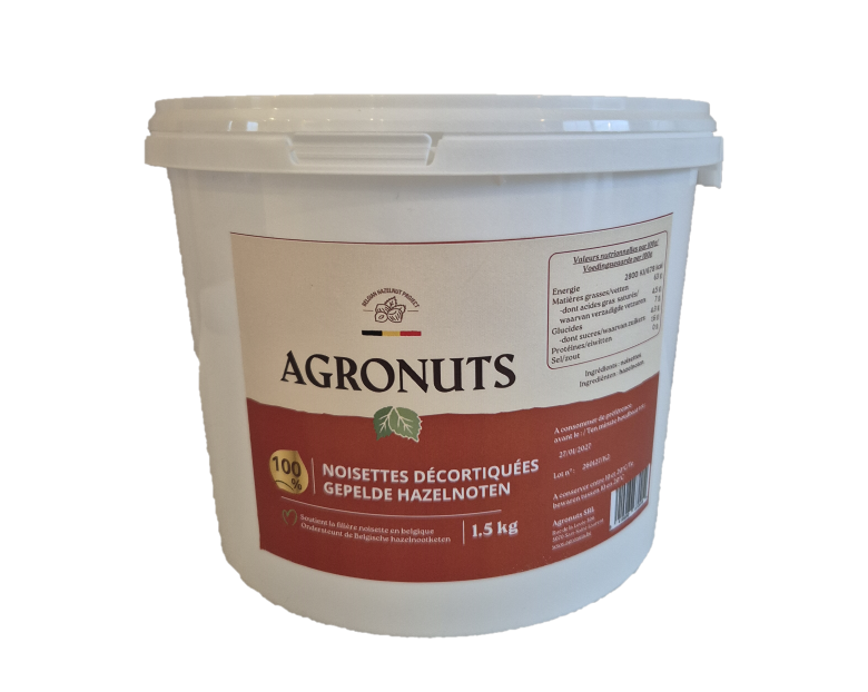 AGRONUTS SEAU NOISETTES ENTIÈRES BRUNES *DÉCORTIQUÉES* 13/15  SEAU 1,5KG