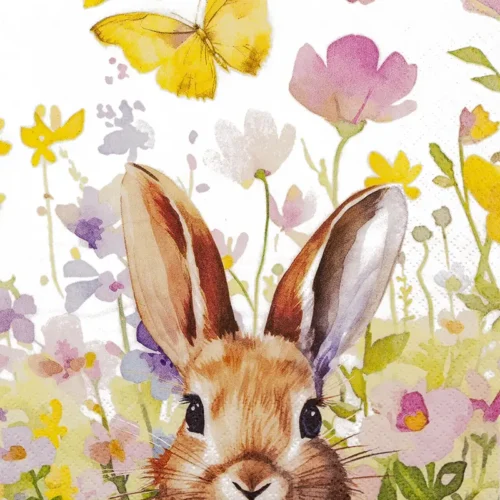 HOME FASHION SERVIETTE 33X33CM LAPIN AVEC FLEURS 20 PCS 