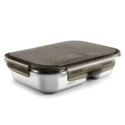LACOR ECOINOX AIRTIGHT CONTAINER WITH 2 COMPARTMENTS 730ML (450+280) RECTANGULAR 20.5X15.5XH7.5CM PP LID - MICROWAVE SAFE