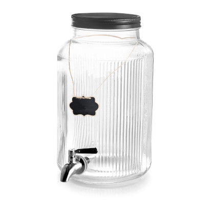 LACOR 5.5L GLASS BEVERAGE DISPENSER WITH TAP & BLACK LID + STAND