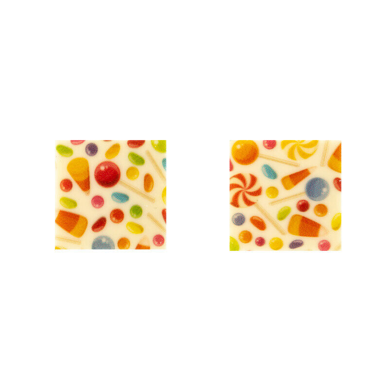 2052213 PLAQUETTE CARRE BONBONS COLORES 3CM CHOCOLATBLANC 220 PCES ***S/CDE***