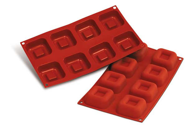 SILIKOMART SF082 MOLD 8 LARGE SQUARE SAVARINS 65X65 HT 26 MM 73ML NON-STICK GN1/3 -50° TO 250