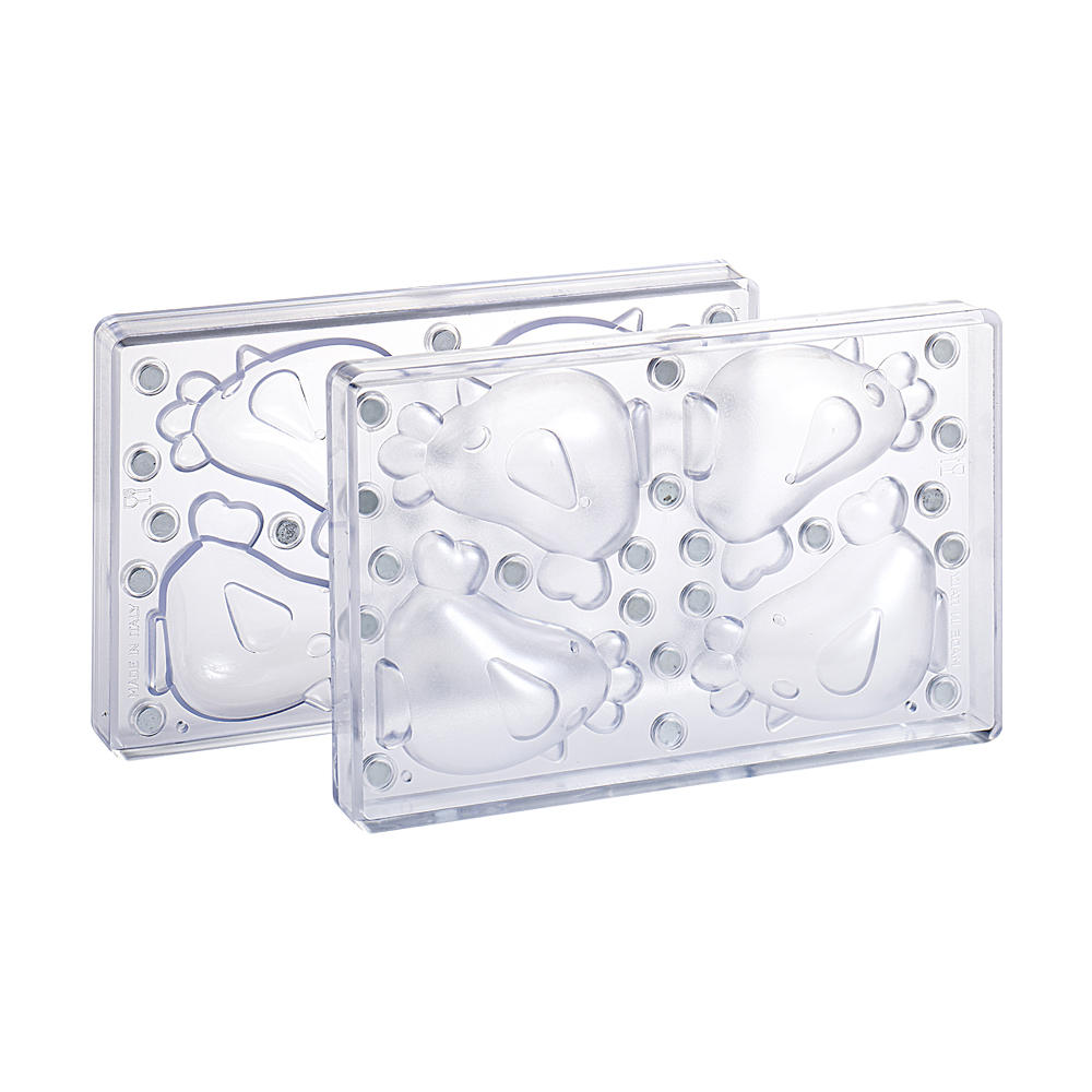 SET VAN 2 MAGNEETVORMEN VOOR CHOCOLADE 3D KIP 4 HOLTES 10X16XH12,6CM ±75GR