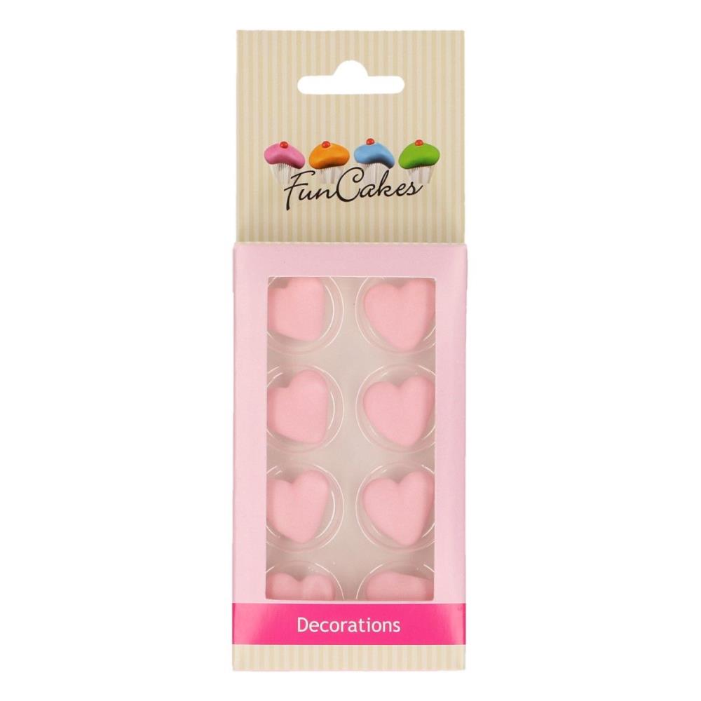 FUNCAKES DECORATION PINK SUGAR HEART 2CM 8 PCES