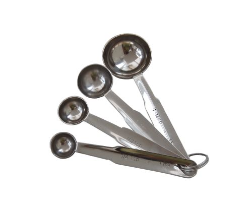 SET OF 4 STAINLESS STEEL MEASURING SPOONS 1/4CC, 1/2CC, 1