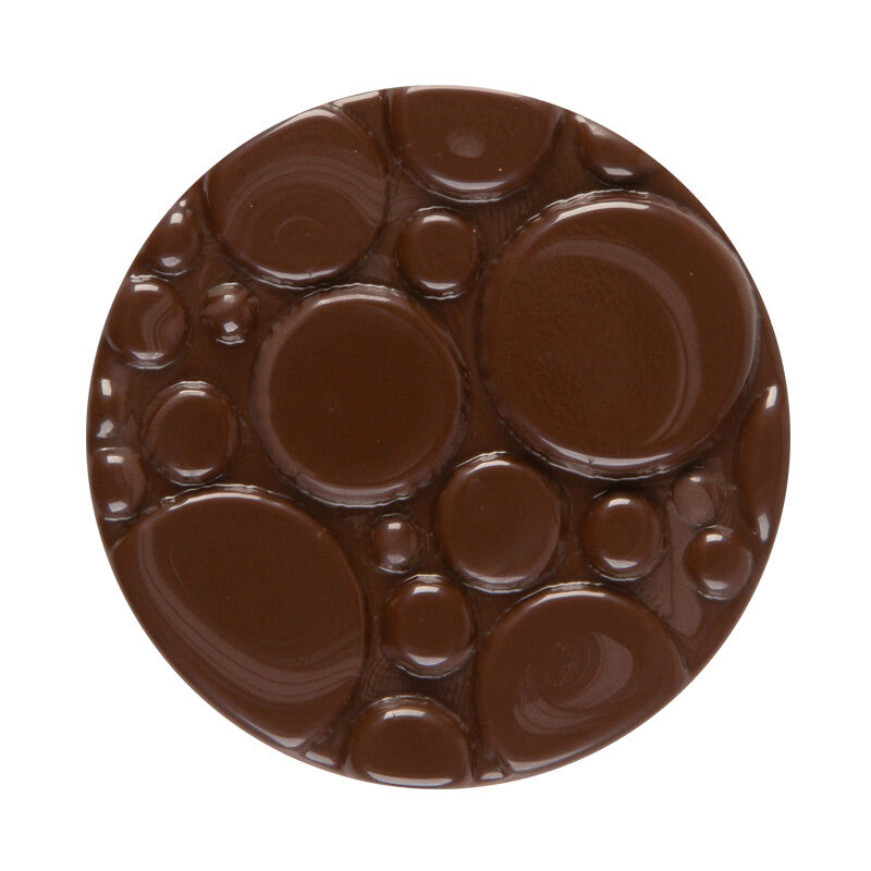 2034813 PLAQUETTE RONDE AVEC RELIEF CHOCOLAT FONDANT5CM 75 PCES ***S/CDE***