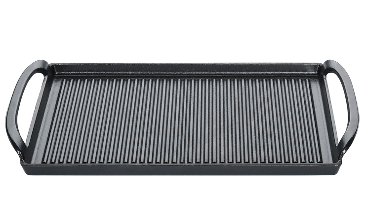 KUCHENPROFI PROVENCE PLANCHA/GRILL RAINURE FONTE NOIRE 38X23CM - 2 POIGNEES