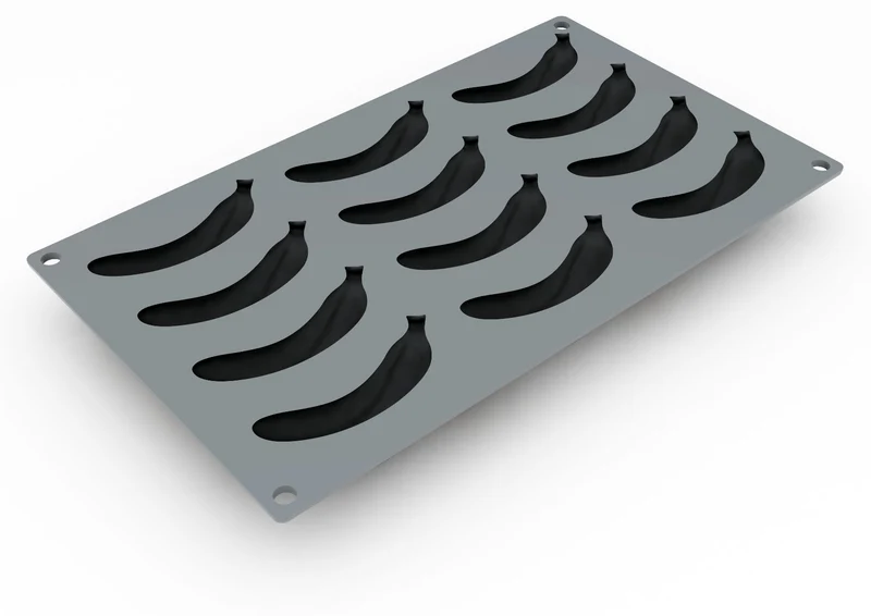 PAVONI - TROMPE L'OEIL MOLD 300 x 175MM - MINI BANANA - 90 x 40.5MM H 25MM 40ML - 12 CAVITIES
