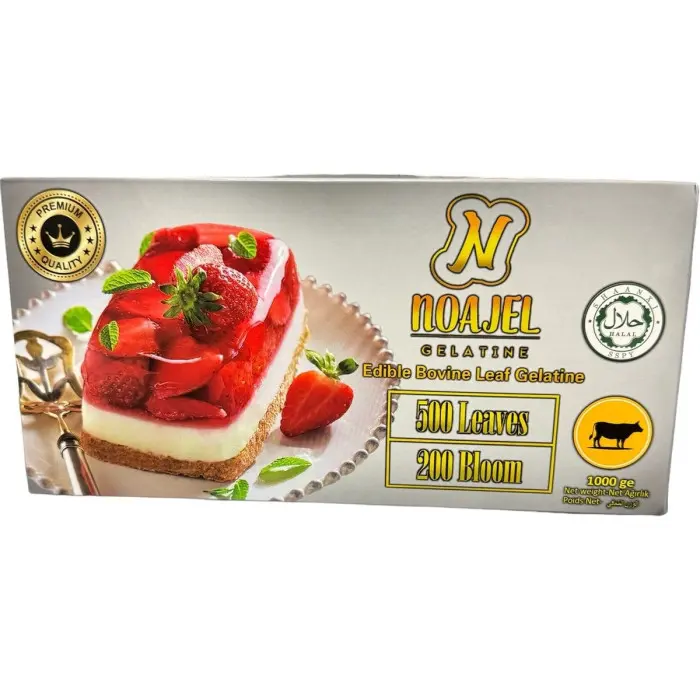 GELATINE BOVINE OR FEUILLES HALAL 200 BLOOM NOAJEL 1KG (500 feuilles)