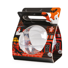BOULE PLEXI DIAM.12CM + FOURREAU HALLOWEEN 15 x 10CM HT 19CM