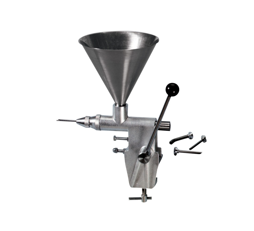MACHINE A FOURRER 3L - FOURNIES AVEC 3 AIGUILLES DE 75MM : Ø8, Ø6 et Ø5 (REF : 36010,36011,36012) - CAPACITE DE FOURRAGE PAR PRESSION EST ENTRE 1 ET 12 GRAMMES