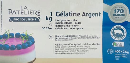 GELATINE 400 FEUILLES BOVINE HALAL LA PATELIERE 1KG  170B