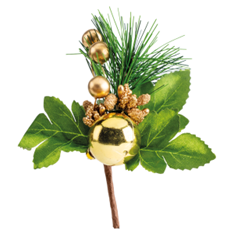 PIQUET FLEURI SAPIN AVEC BOULES OR DIAM. 2,5CM HT 8CM